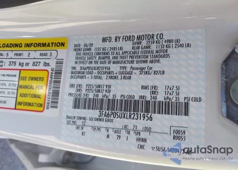 2020 Ford Fusion Plug-In Hybrid Titanium из США, поврежденный, VIN 3FA6P0SUXLR231956